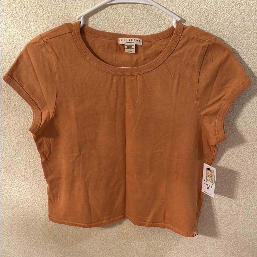 Women’s Billabong Orange Fitted Crop T-Shirt, Brand New